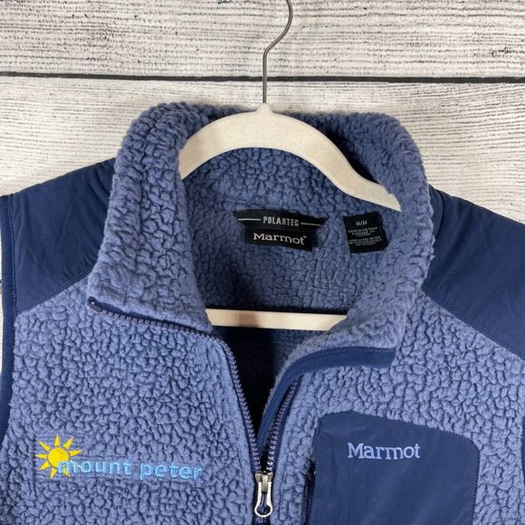 ]Marmot Wiley Polartec Sleeveless Fleece Navy Vest Zipped Sized Pockets S… - Picture 4 of 14